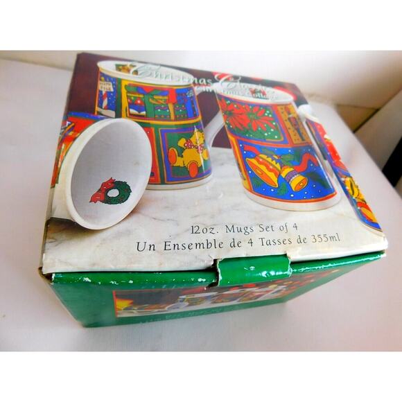 Vintage Signature Christmas Classics Mugs Cups Santa Snowman Angels Set of 4 - Picture 3 of 11